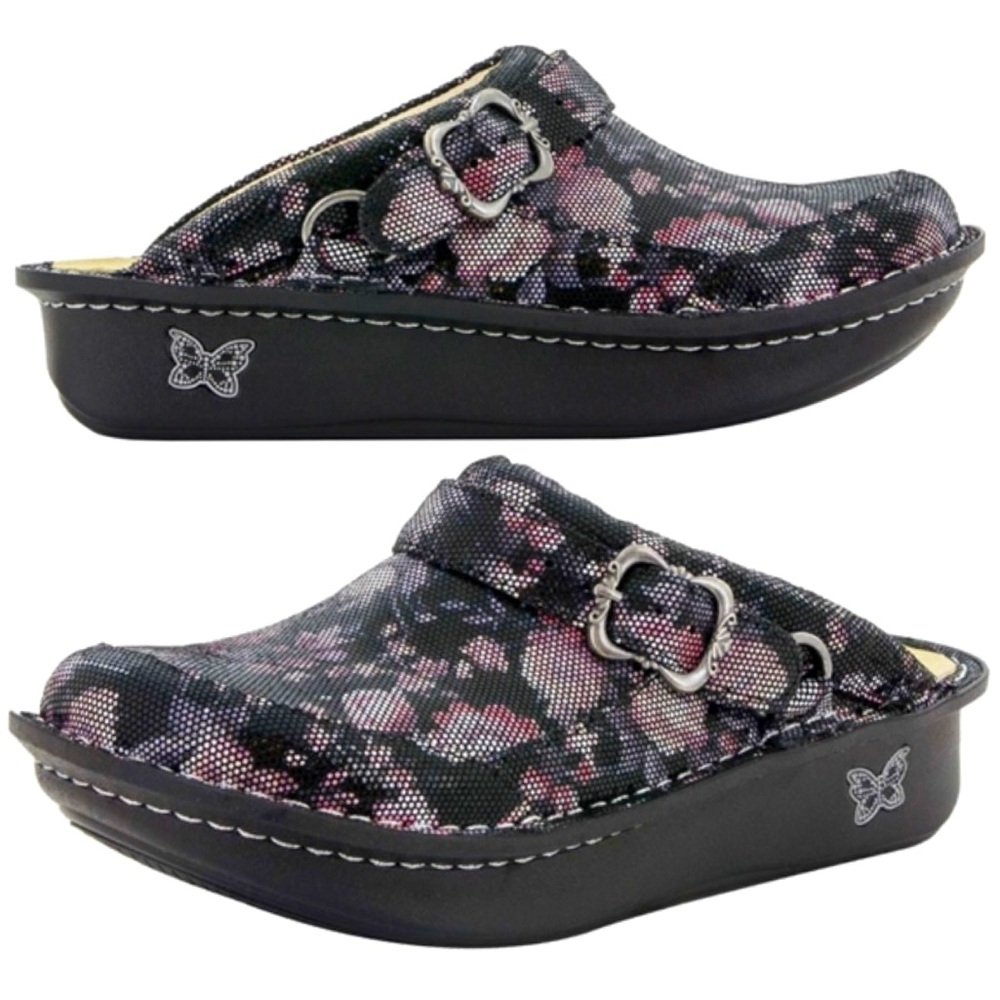 Alegria Seville Dame Genuine Leather Floral Pattern SEV-579 Black Pink Red Clog